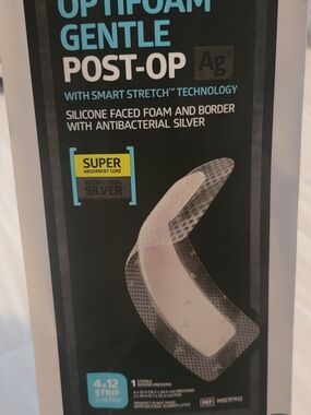 Mediline Post-Op Silicone Foam Dressing Strip With Antibacterial Silver 4 x 12